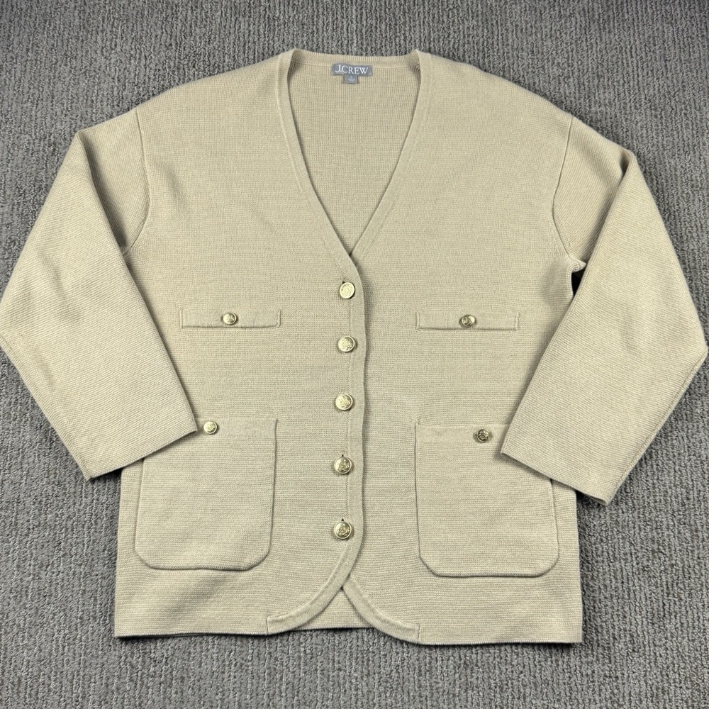 J Crew Womens S Long V Neck Sweater Blazer Cardigan Gold Button Preppy Old Money